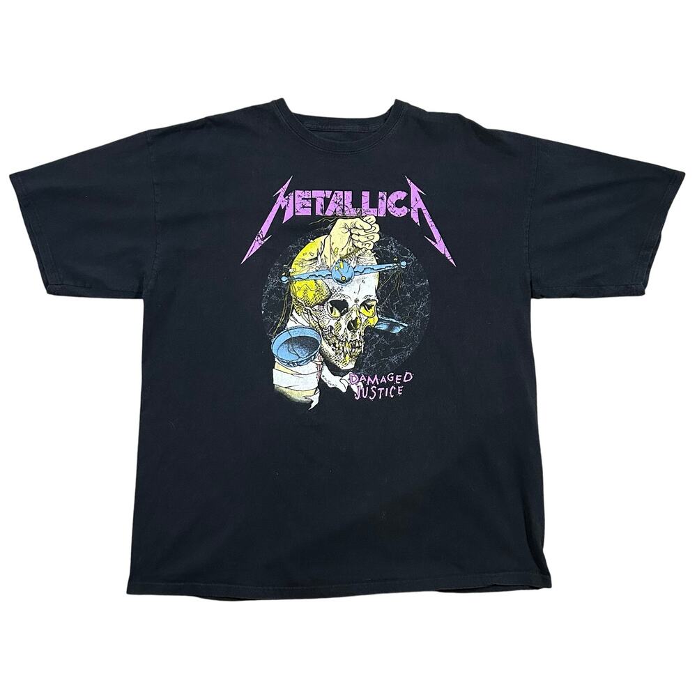 Retro Metallica Damaged Justice Band Tee Men’s 2XL Graphic Metal T-Shirt